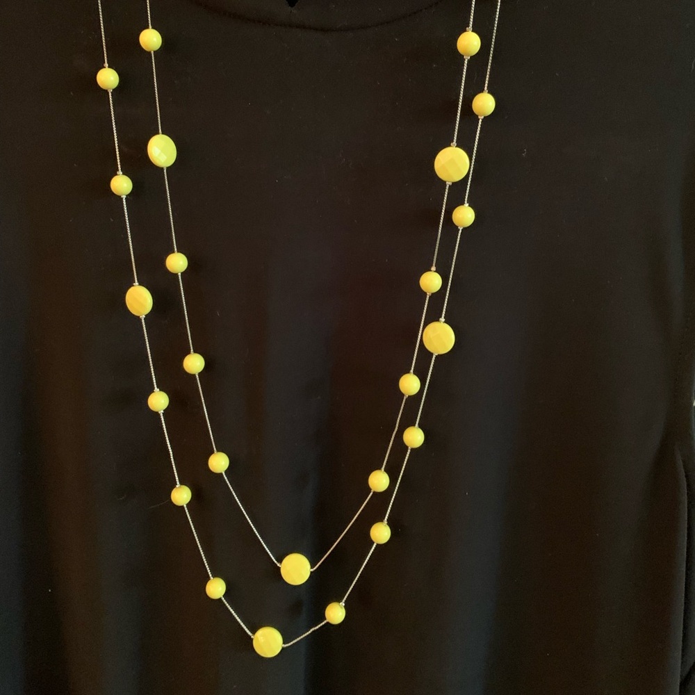Double strand yellow beaded long necklace